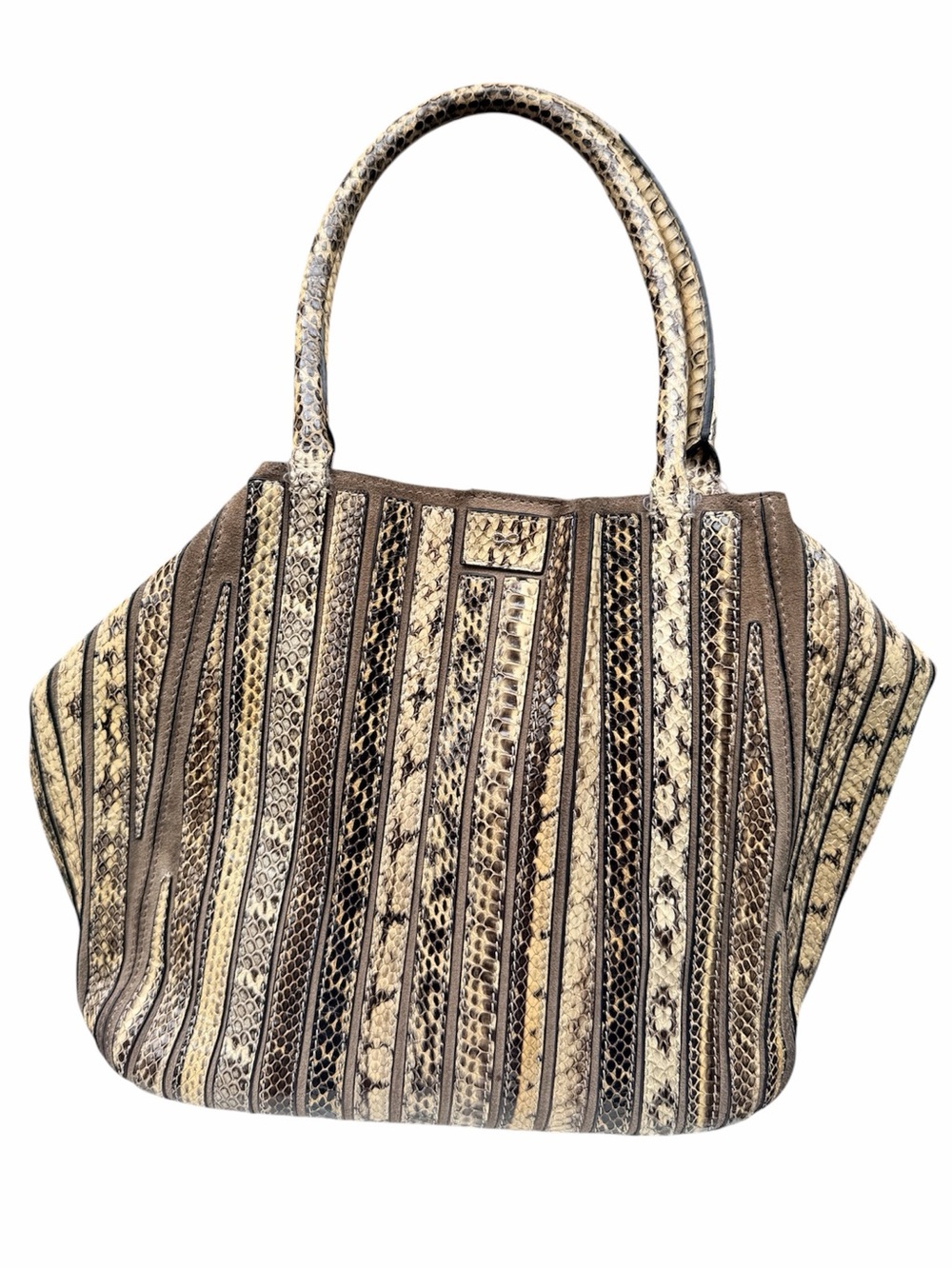 ANYA HINDMARCH Belvedere Brown Beige Snakeskin Suede Leather Shoulder Tote Purse